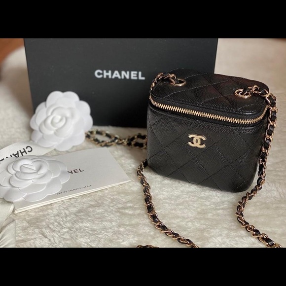 CHANEL Handbags - New WT Chanel Caviar Square Mini Vanity Case with Strap